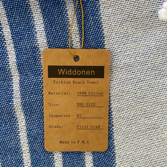 Widdonen Turkish Beach TOWEL in blue&white. 36”x72”. 100% Cotton. - Picture 4 of 6